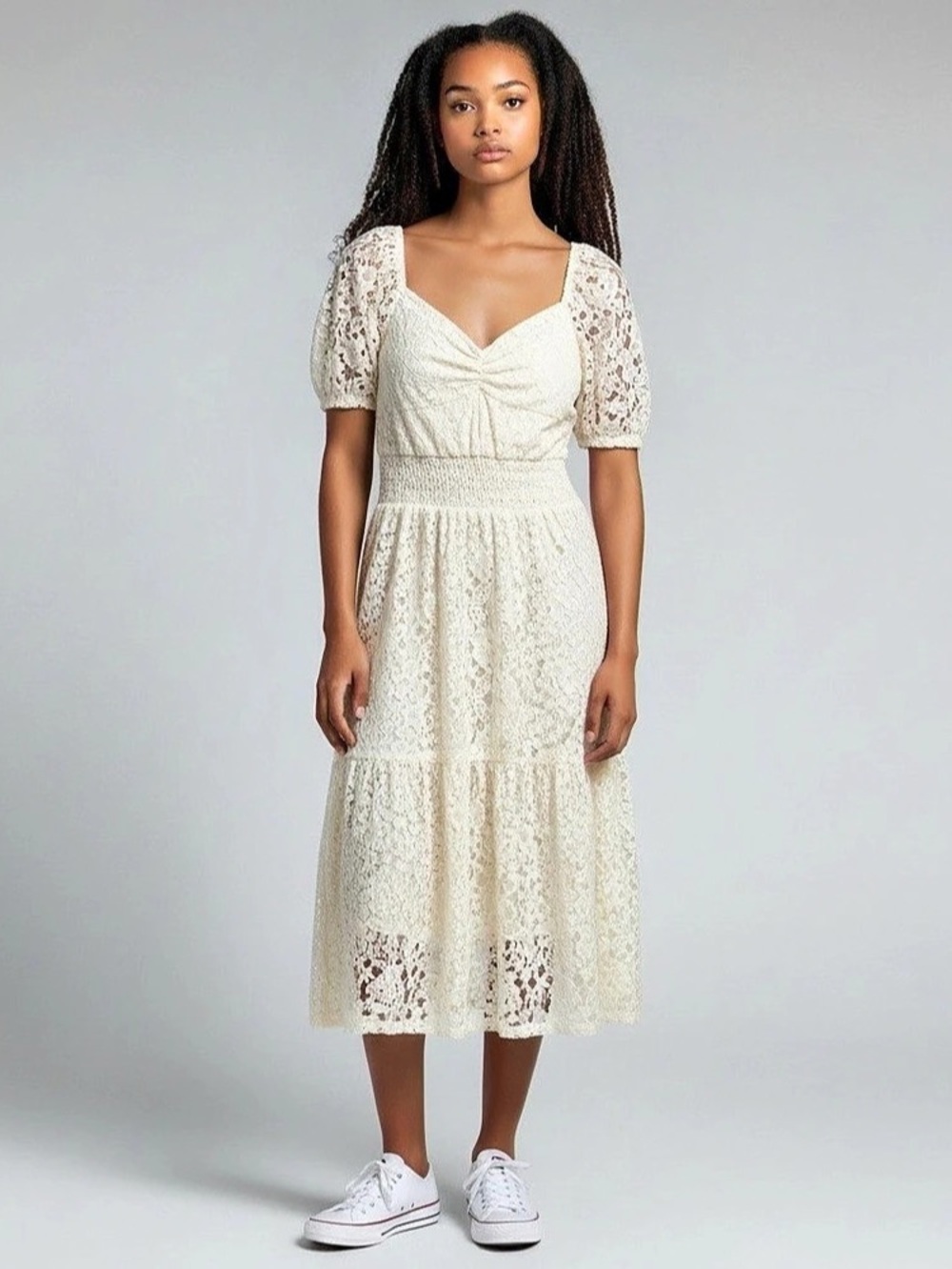 Sirens & Seashells Lace Midi Dress in Cream